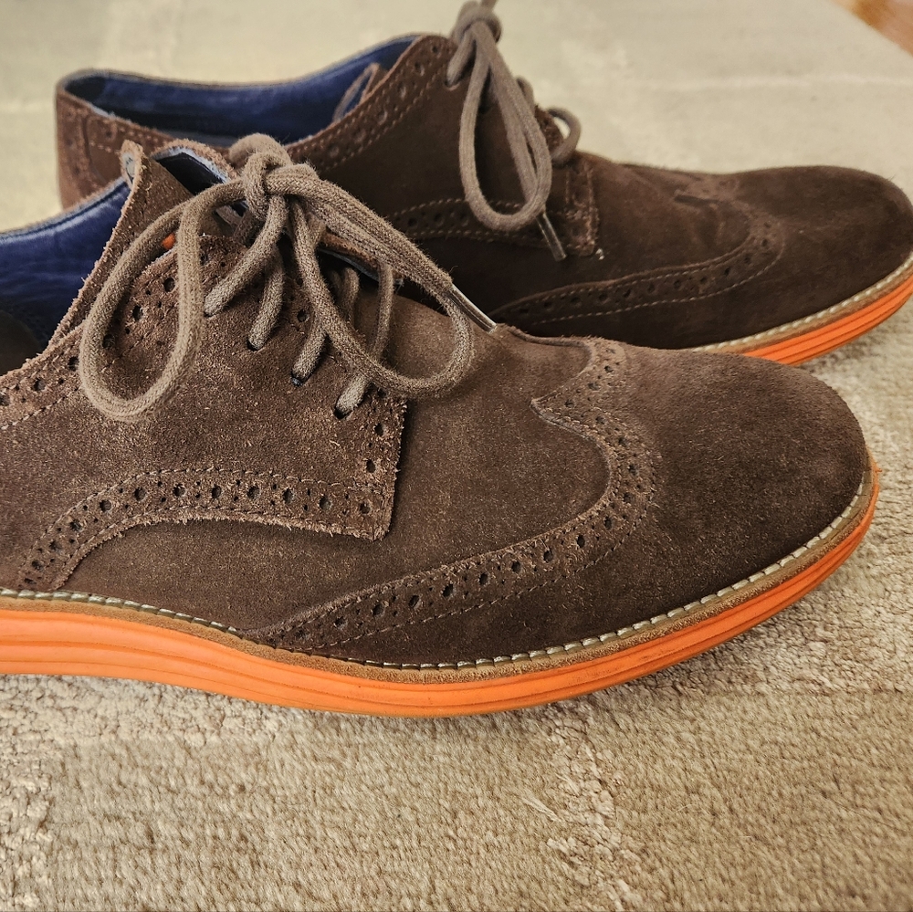 Cole Haan Men's Lunargrand Brown Suede Shoes with Orange Sole, Size 9.5 - Picture 8 of 10